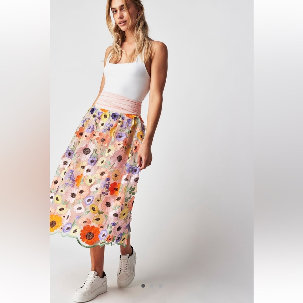 Free people For Love & Lemons midi skirt w/ FREE orange Drew Melie Bianco mini
